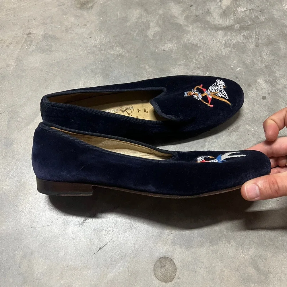 Stubbs & Wootton Navy Embroidered Dancer Couple Slippers Loafers Size 9 Spain